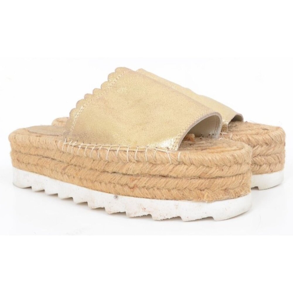 Vintage7 Gold Metallic Espadrille Leather Platform‎ Slide Sandals Women's Size 7